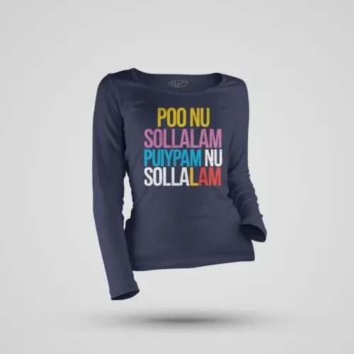 Poo nu sollalam women's long sleeve t-shirt in navy blue color