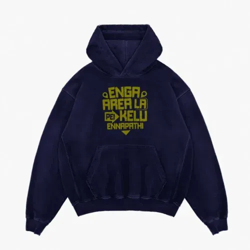 Enga area la pei kelu ennapathi men/unisex acid wash hoodie in navy blue color