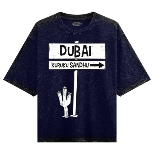 Dubai kuruku sandhu men/unisex acid wash oversized t-shirt in navy blue color
