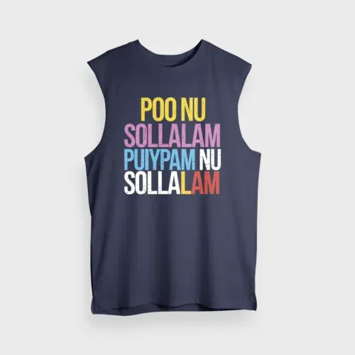 Poo nu sollalam men/unisex tank top in navy blue color