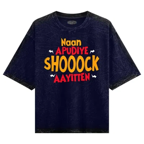 Naan apudiye shoooock aayitten men/unisex acid wash oversized t-shirt in navy blue color