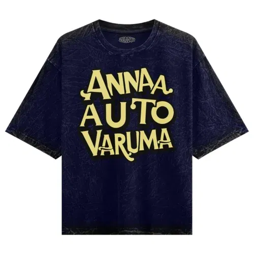 Anna auto varuma men/unisex acid wash oversized t-shirt in navy blue color