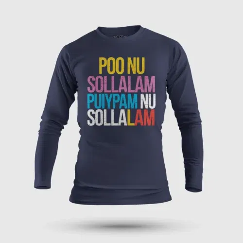 Poo nu sollalam men/unisex long sleeve t-shirt in navy blue color