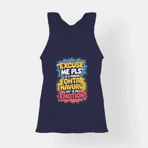 Excuse me please is a phrase, ohta navuru da is an emotion women's tank top in navy blue color