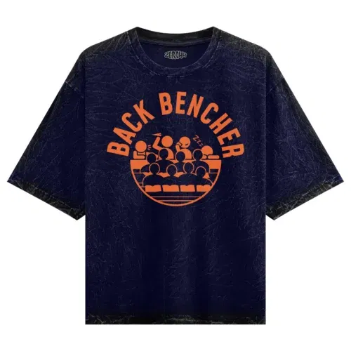 Back bencher men/unisex acid wash oversized t-shirt in navy blue color