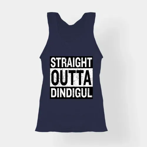 Straight outta dindigul women's tank top in navy blue color