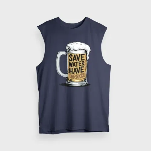 Save water and have sarakku men/unisex tank top in navy blue color