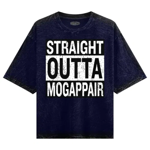 Straight outta mogappair men/unisex acid wash oversized t-shirt in navy blue color