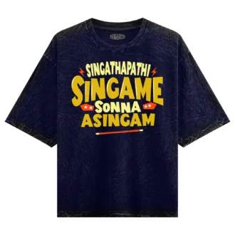 Singathapathi Singame Sunna Asingam Men/Unisex Acid Wash Oversized T-Shirt in Navy Blue Color