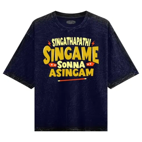 Singathapathi singame sunna asingam men/unisex acid wash oversized t-shirt in navy blue color