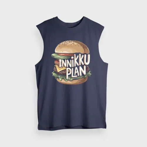 Innikki plan - burger men/unisex tank top in navy blue color