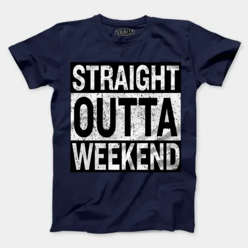 Straight outta weekend men/unisex t-shirt in navy blue color