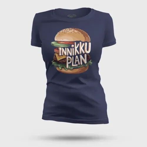 Innikki plan - burger women's t-shirt in navy blue color