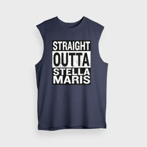 Straight outta stella maris men/unisex tank top in navy blue color