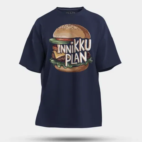 Innikki plan - burger men/unisex oversized t-shirt in navy blue color