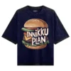 Innikki Plan - Burger Men/Unisex Acid Wash Oversized T-Shirt in Navy Blue Color