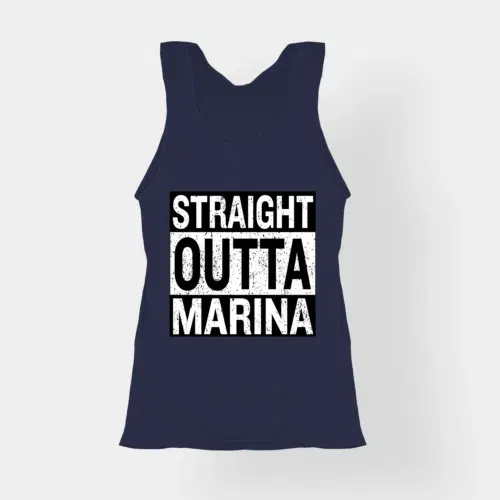 Straight outta marina women's tank top in navy blue color