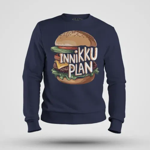 Innikki plan - burger men/unisex sweatshirt in navy blue color