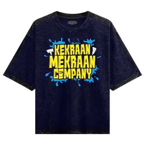 Kekraan mekraan company men/unisex acid wash oversized t-shirt in navy blue color