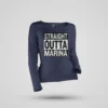Straight Outta Marina Women's Long Sleeve T-Shirt in Navy Blue Color