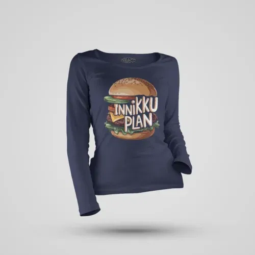 Innikki plan - burger women's long sleeve t-shirt in navy blue color