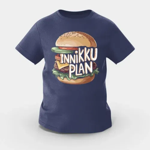 Innikki plan - burger girls round neck t-shirt in navy blue color