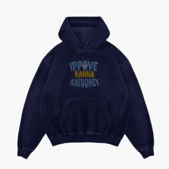 Ippove Kanna Katudhey Men/Unisex Acid Wash Hoodie in Navy Blue Color