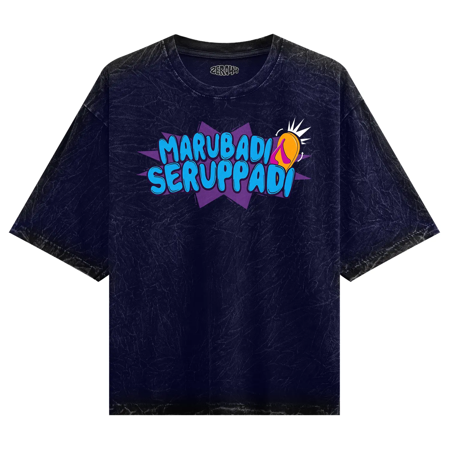 Marubadi Seruppadi Men/Unisex Acid Wash Oversized T-Shirt in Navy Blue Color