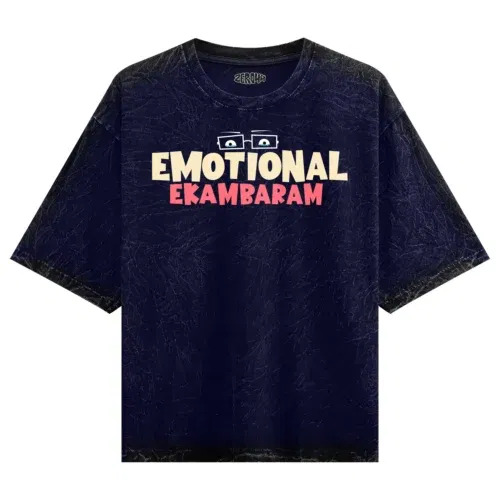 Emotional ekambaram men/unisex acid wash oversized t-shirt in navy blue color