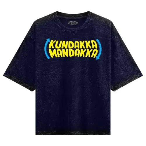 Kundakka mandakka men/unisex acid wash oversized t-shirt in navy blue color