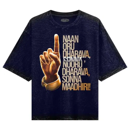 Naan oru dharava sonna, nooru dharava sonna maadhiri men/unisex acid wash oversized t-shirt in navy blue color