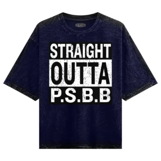 Straight Outta PSBB Men/Unisex Acid Wash Oversized T-Shirt in Navy Blue Color