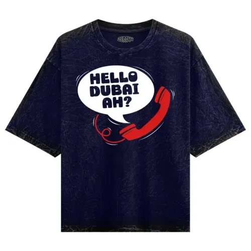 Hello dubai ah? Men/unisex acid wash oversized t-shirt in navy blue color