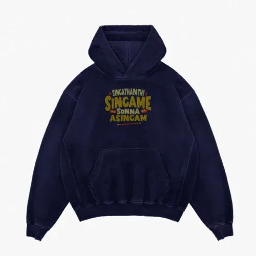 Singathapathi singame sunna asingam men/unisex acid wash hoodie in navy blue color