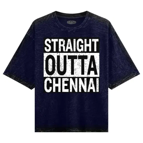 Straight outta chennai men/unisex acid wash oversized t-shirt in navy blue color