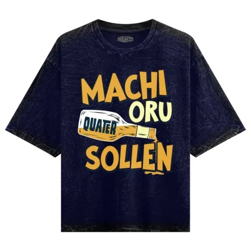 Machi oru quater sollen men/unisex acid wash oversized t-shirt in navy blue color
