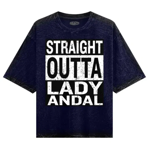 Straight outta lady andal men/unisex acid wash oversized t-shirt in navy blue color