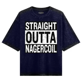 Straight Outta Nagercoil Men/Unisex Acid Wash Oversized T-Shirt in Navy Blue Color