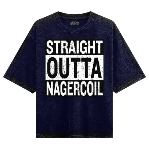 Straight outta nagercoil men/unisex acid wash oversized t-shirt in navy blue color