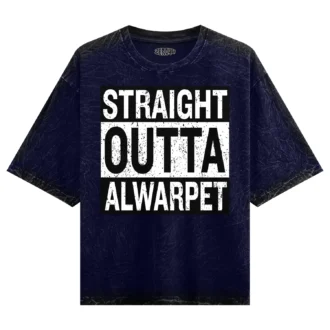 Straight Outta Alwarpet Men/Unisex Acid Wash Oversized T-Shirt in Navy Blue Color