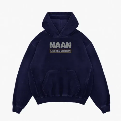 Naan limited edition men/unisex acid wash hoodie in navy blue color
