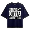 Straight Outta Ambattur Men/Unisex Acid Wash Oversized T-Shirt in Navy Blue Color