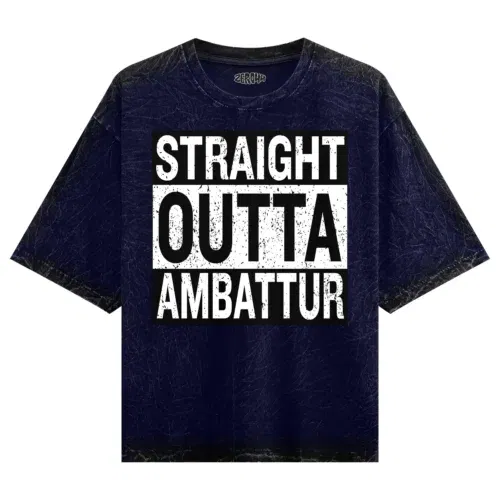 Straight outta ambattur men/unisex acid wash oversized t-shirt in navy blue color
