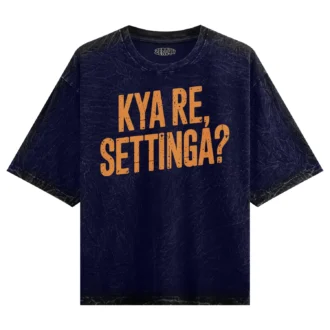 Kya Re, Settinga Men/Unisex Acid Wash Oversized T-Shirt in Navy Blue Color