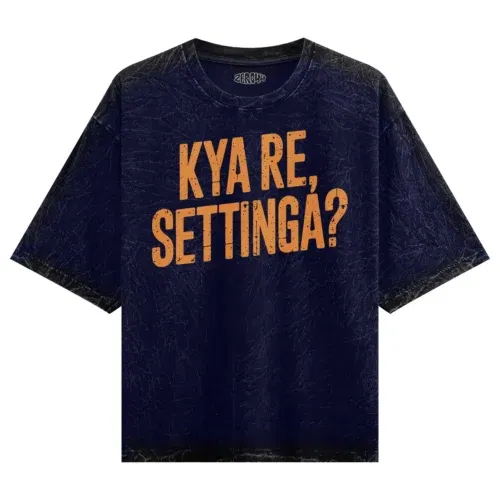 Kya re, settinga men/unisex acid wash oversized t-shirt in navy blue color