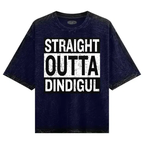 Straight outta dindigul men/unisex acid wash oversized t-shirt in navy blue color