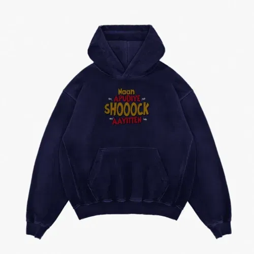 Naan apudiye shoooock aayitten men/unisex acid wash hoodie in navy blue color