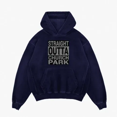 Straight outta church park men/unisex acid wash hoodie in navy blue color