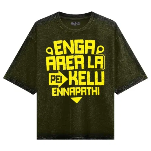 Enga area la pei kelu ennapathi men/unisex acid wash oversized t-shirt in olive green color