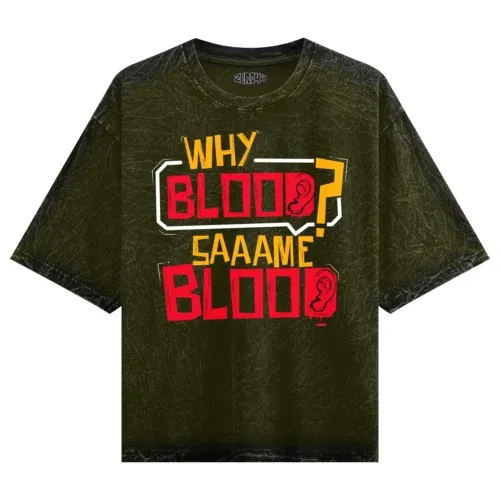 Why blood same blood men/unisex acid wash oversized t-shirt in olive green color